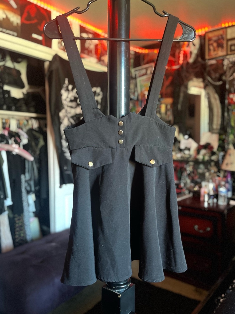 Black Suspender Skirt with Gold Buttons